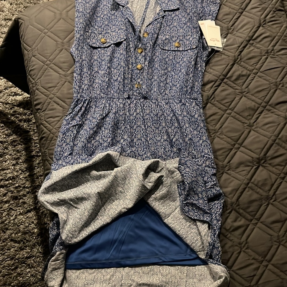 Blue Patterned Button-Up Dress made by Lucky brand size medium blue tile - Picture 17 of 17